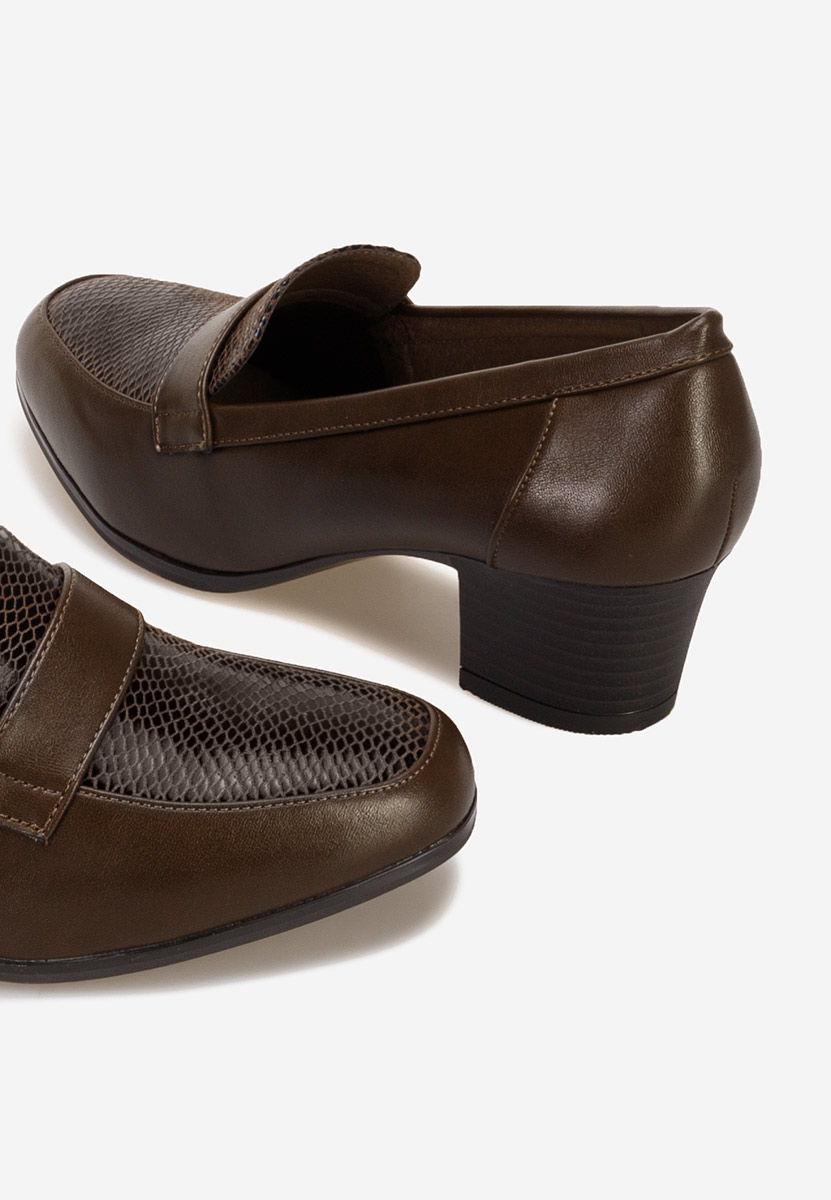 Khaki mokasíny na opätku Elidera