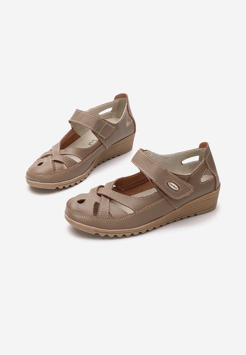 Khaki kožené balerínky Simisa