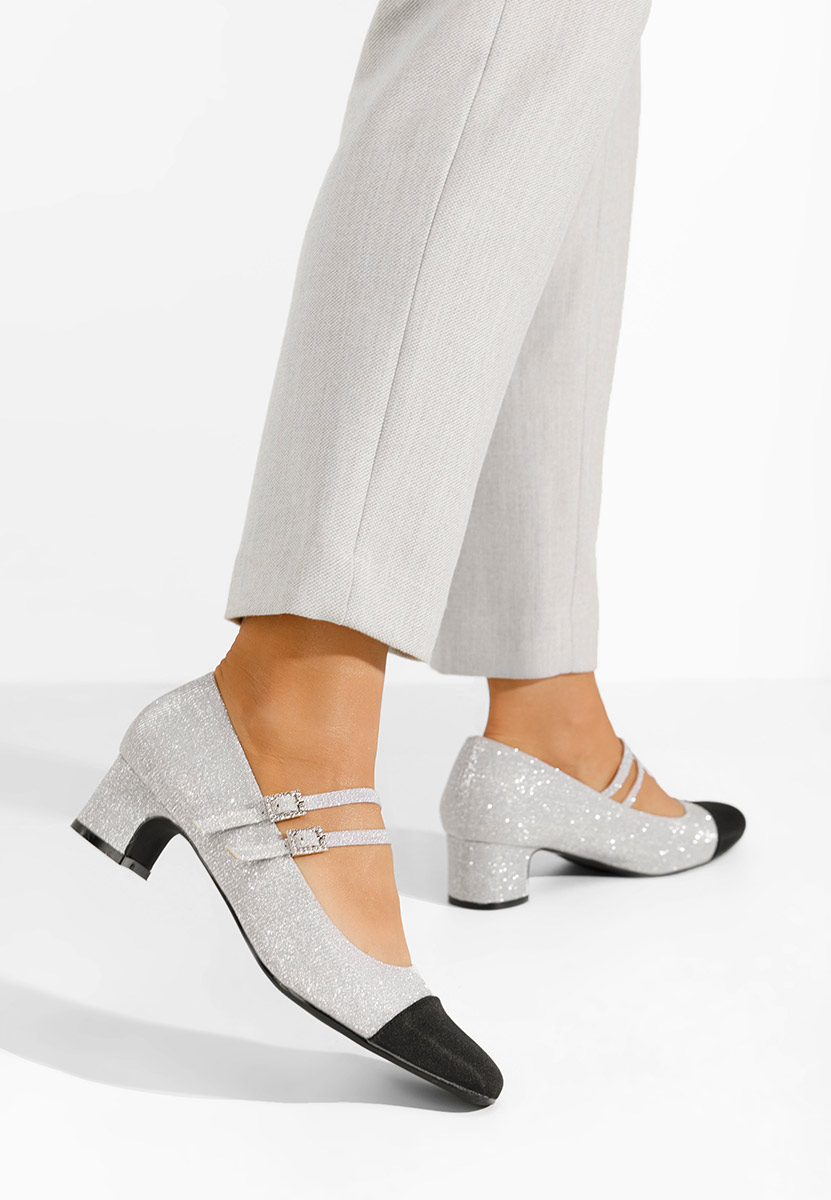 Strieborné lodičky na hrubom opätku Nakira