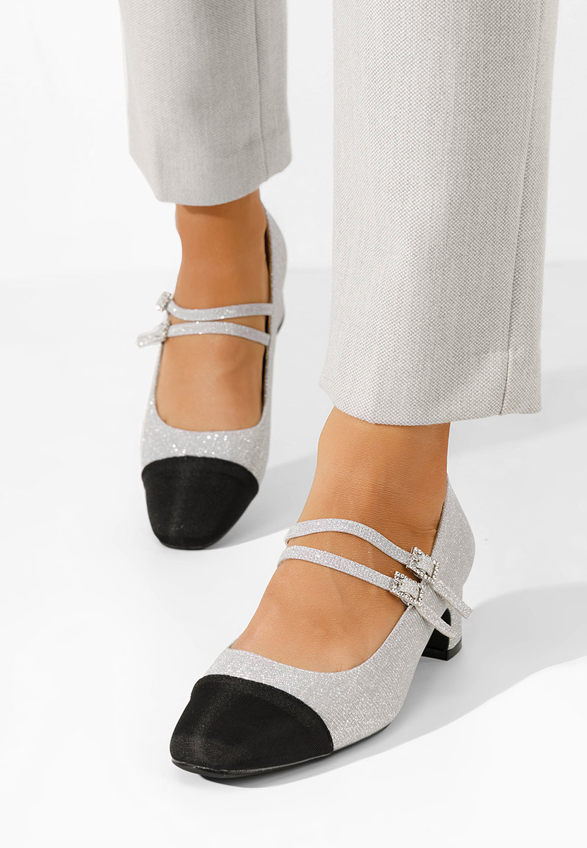 Strieborné lodičky na hrubom opätku Nakira