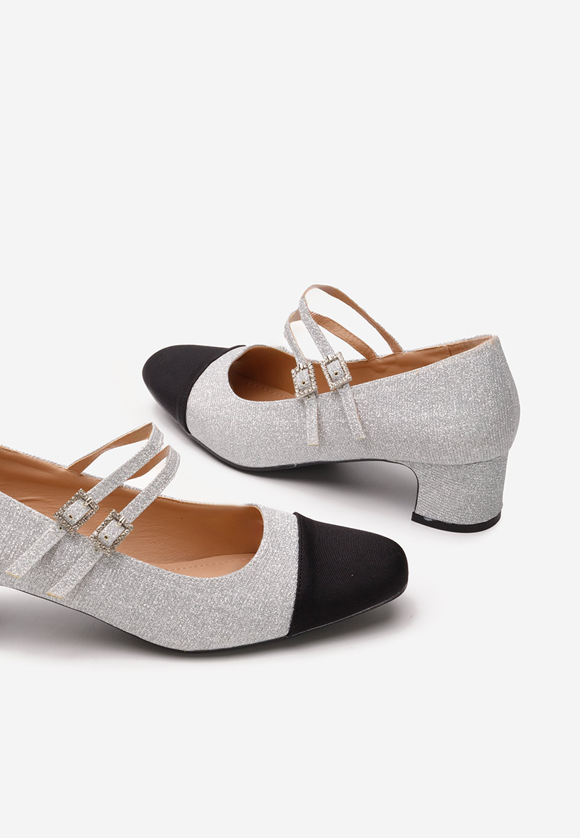 Strieborné lodičky na hrubom opätku Nakira