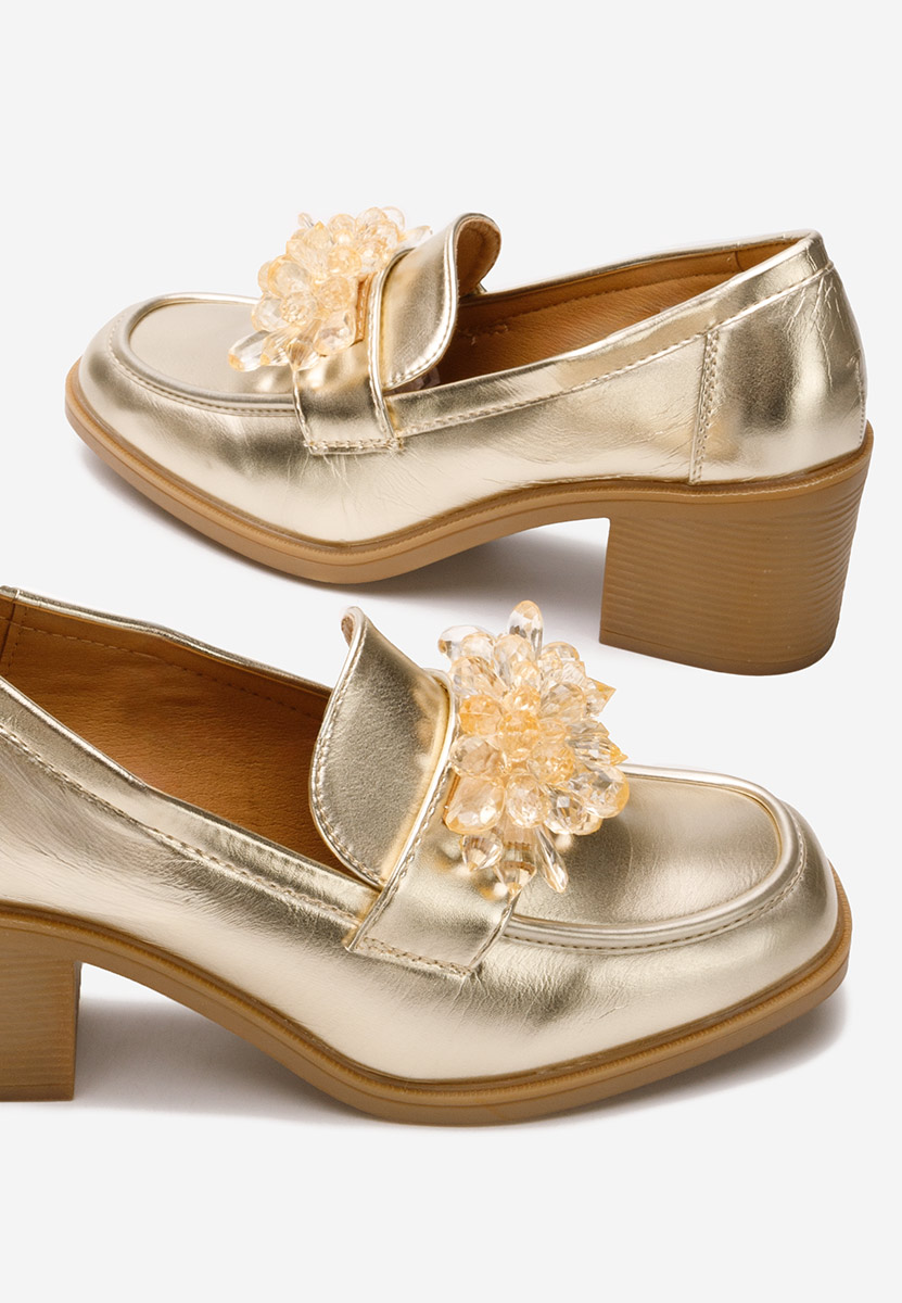 Zlaté mokasíny na opätku Ermela