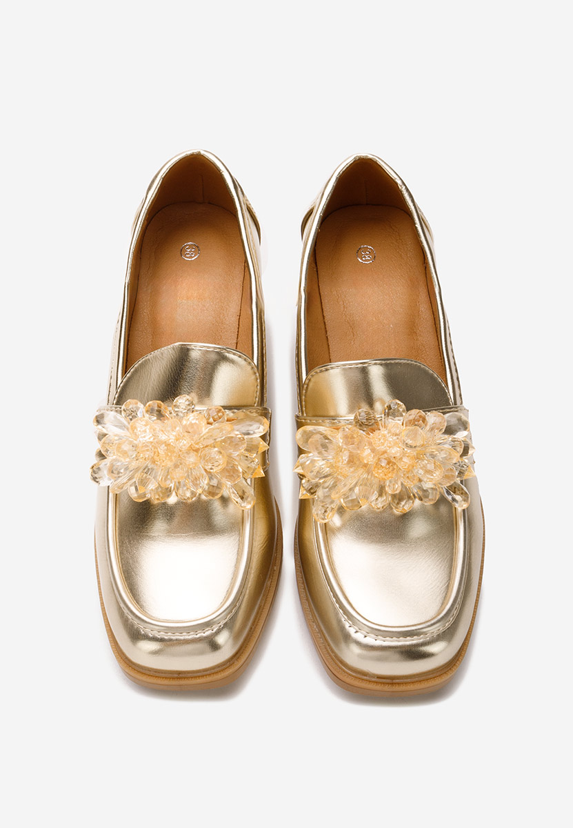 Zlaté mokasíny na opätku Ermela