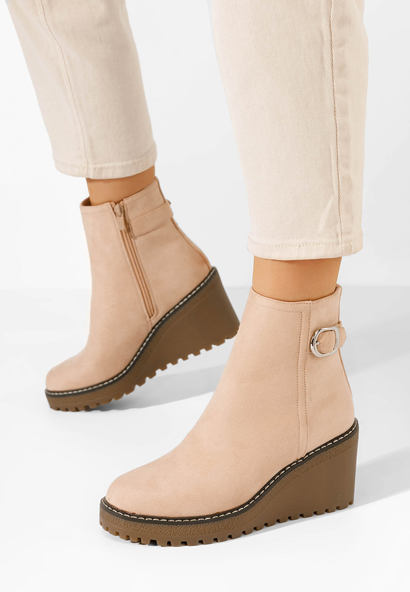 Béžové kotníkové čižmy na platforme Chetana