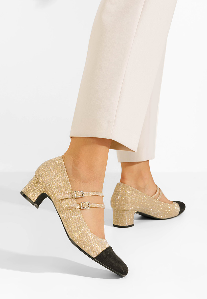 Zlaté lodičky na nízkom opätku Nakira