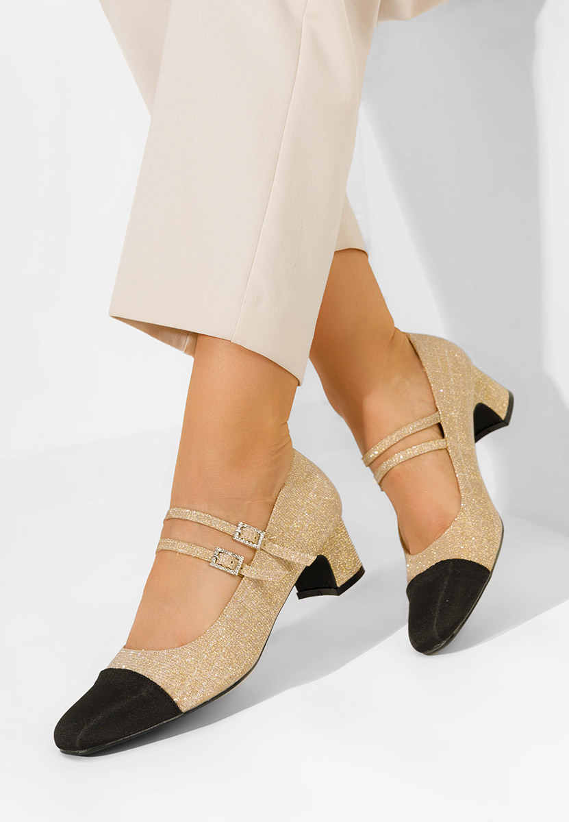 Zlaté lodičky na nízkom opätku Nakira