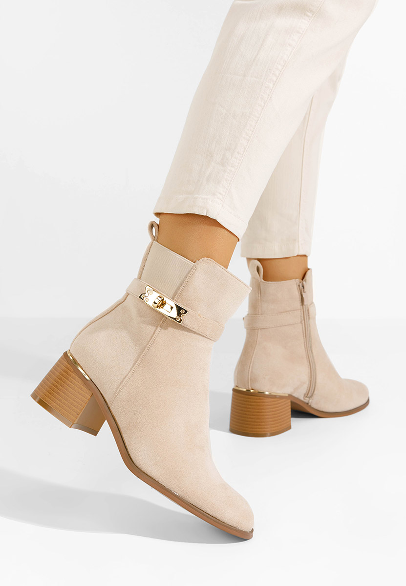 Béžové členkové čižmy na hrubom podpätku Jessica
