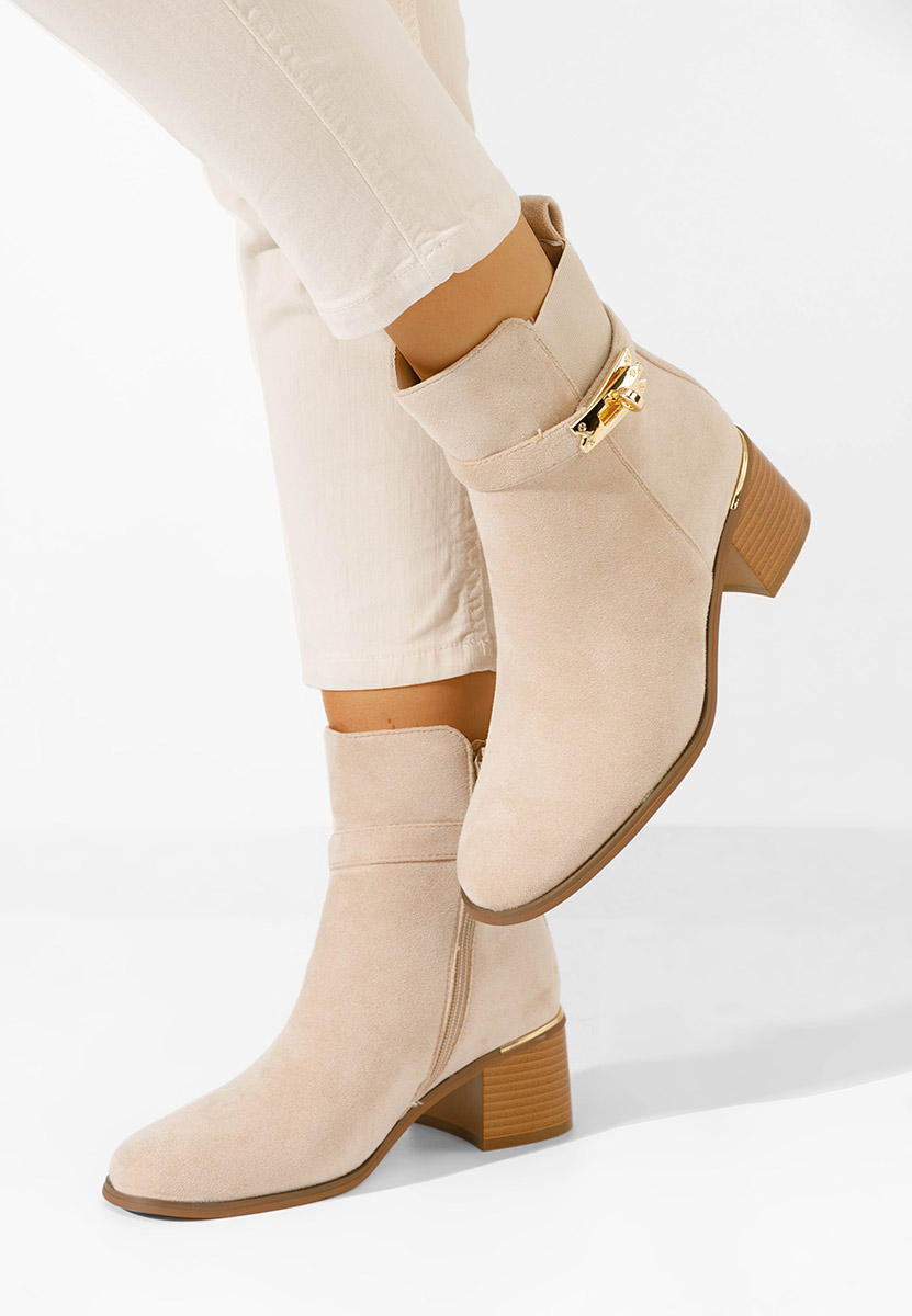 Béžové členkové čižmy na hrubom podpätku Jessica