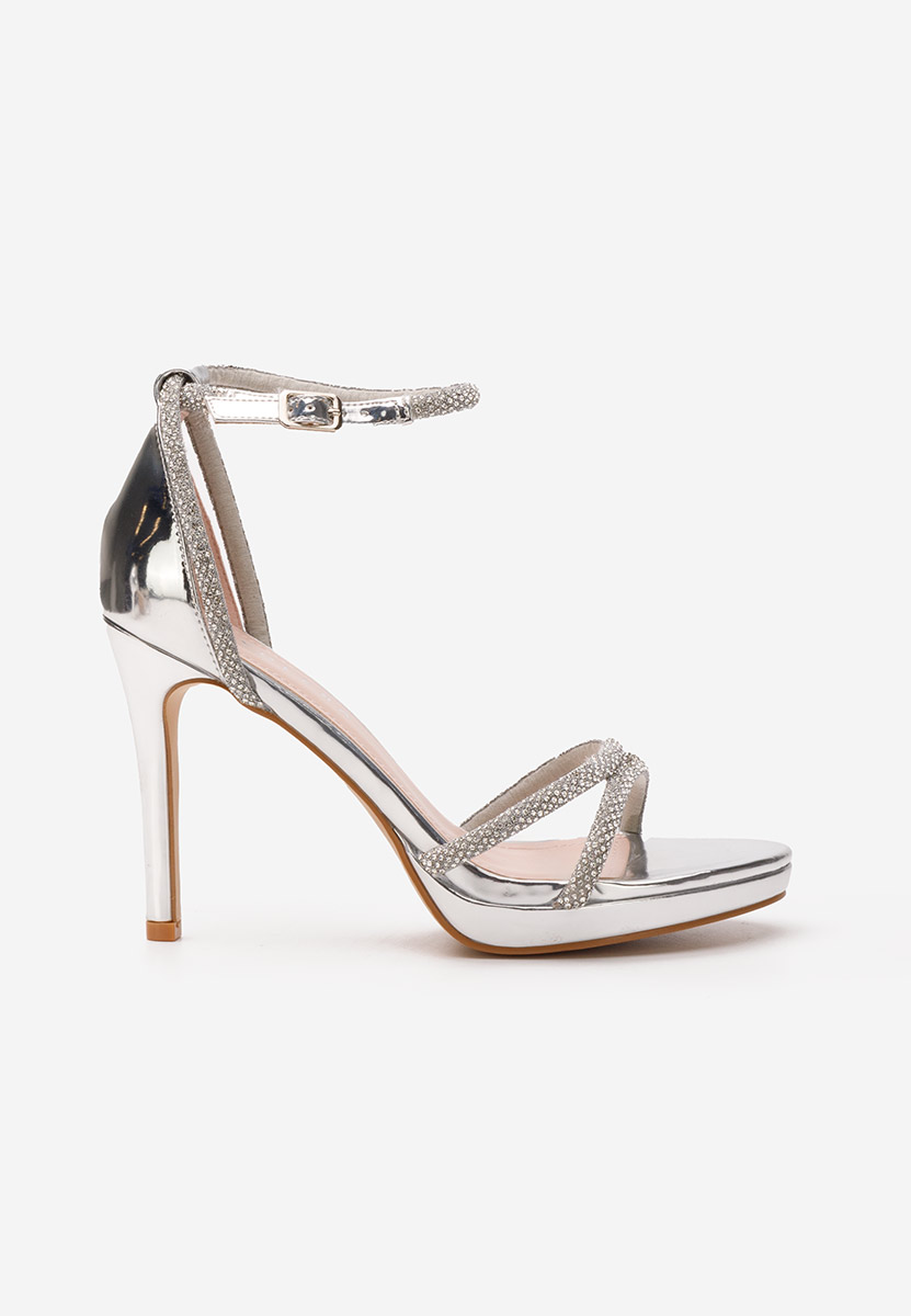 Strieborné elegantné sandále na opätku Majorie