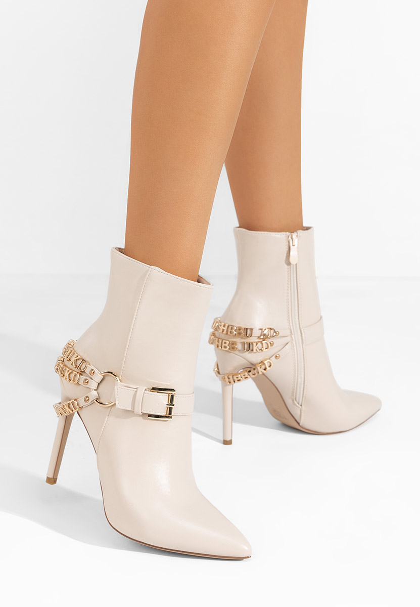 Béžové členkové čižmy na tenkom podpätku Verena