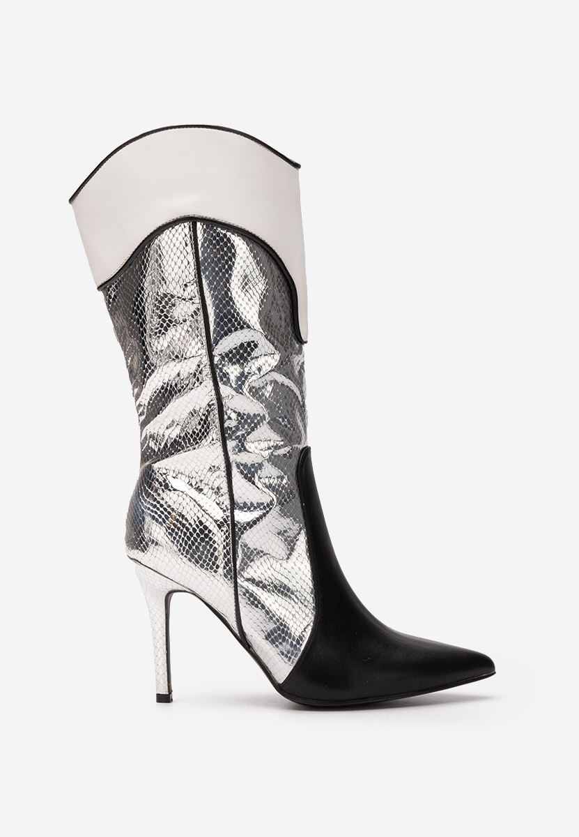 Strieborné čižmy na tenkom podpätku Istana