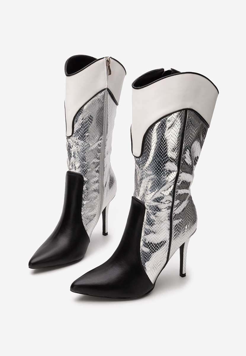 Strieborné čižmy na tenkom podpätku Istana