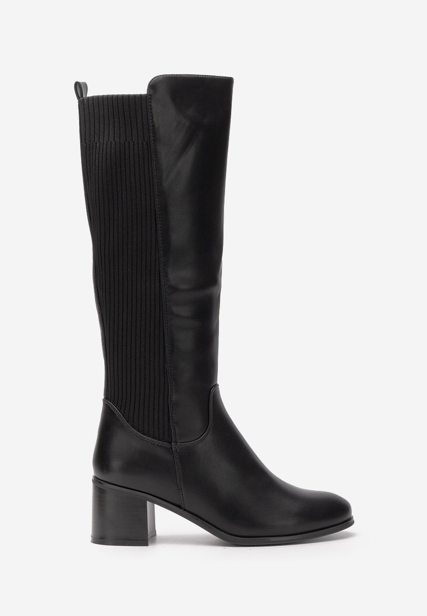 Čierne čižmy na hrubom podpätku Seshia
