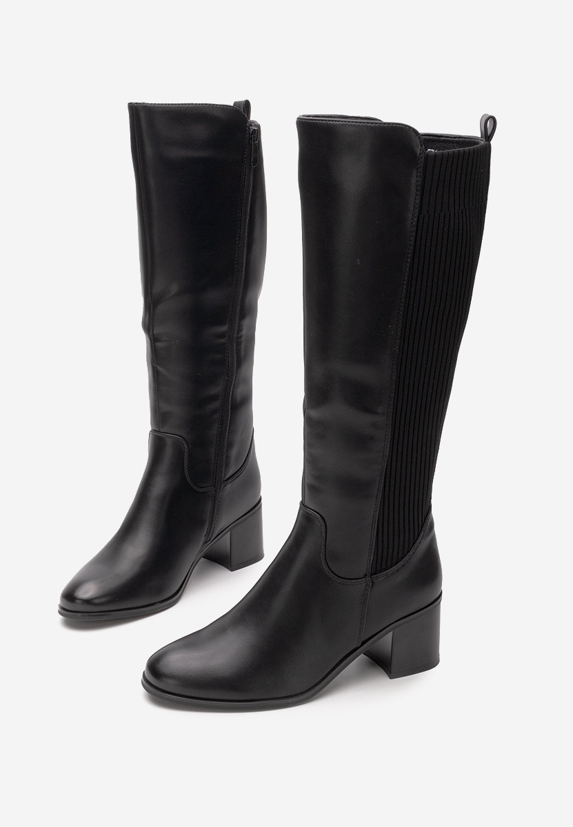 Čierne čižmy na hrubom podpätku Seshia
