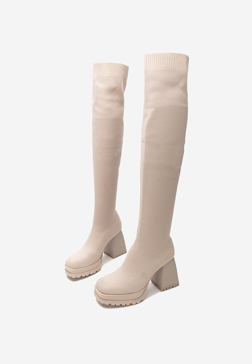 Béžové vysoké čižmy na hrubom podpätku Zalea