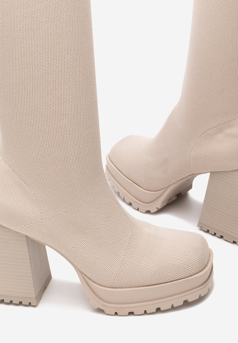 Béžové vysoké čižmy na hrubom podpätku Zalea