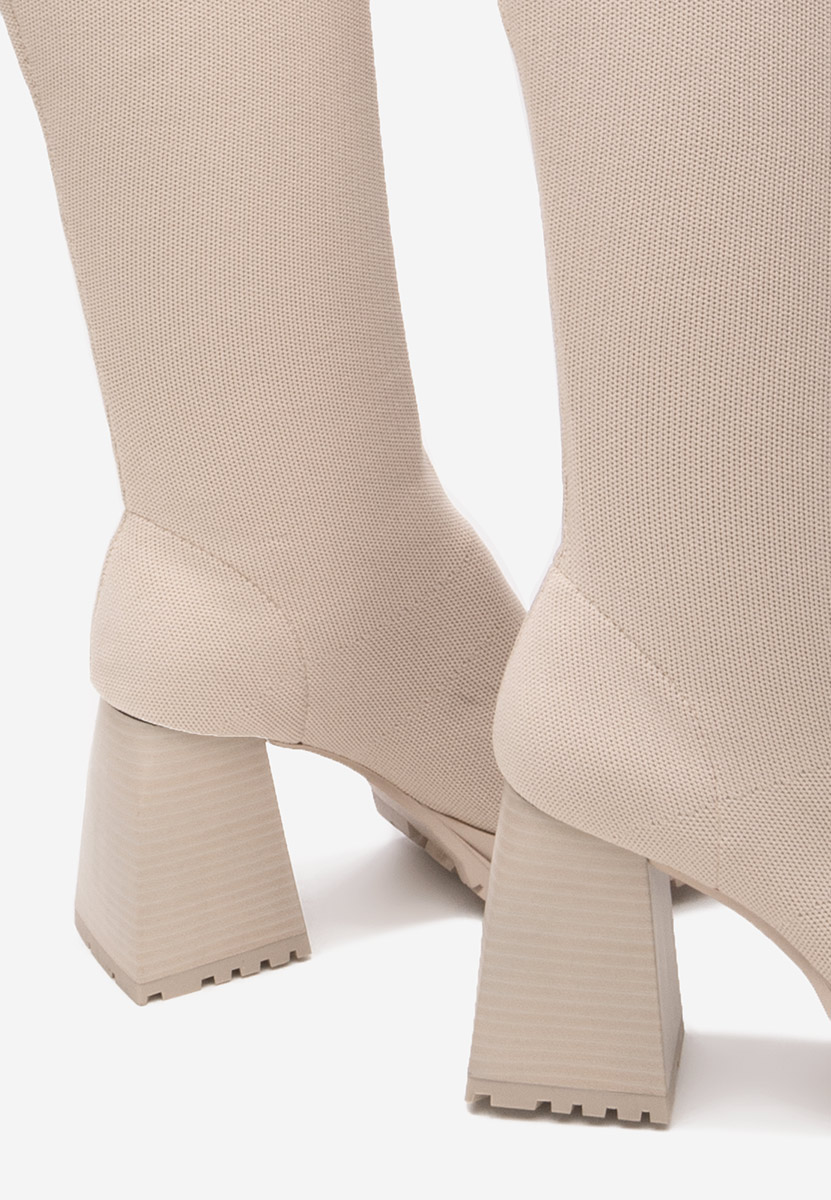 Béžové vysoké čižmy na hrubom podpätku Zalea