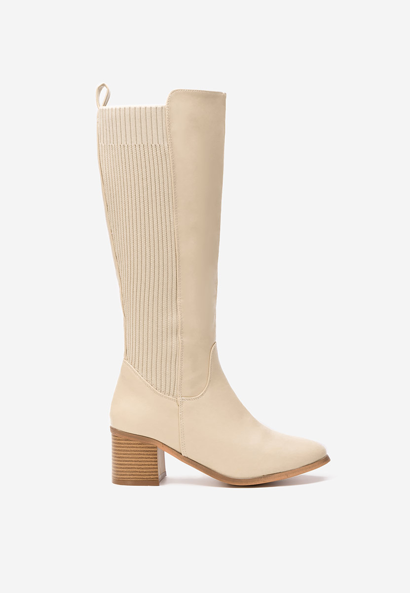 Béžové čižmy na hrubom podpätku Seshia