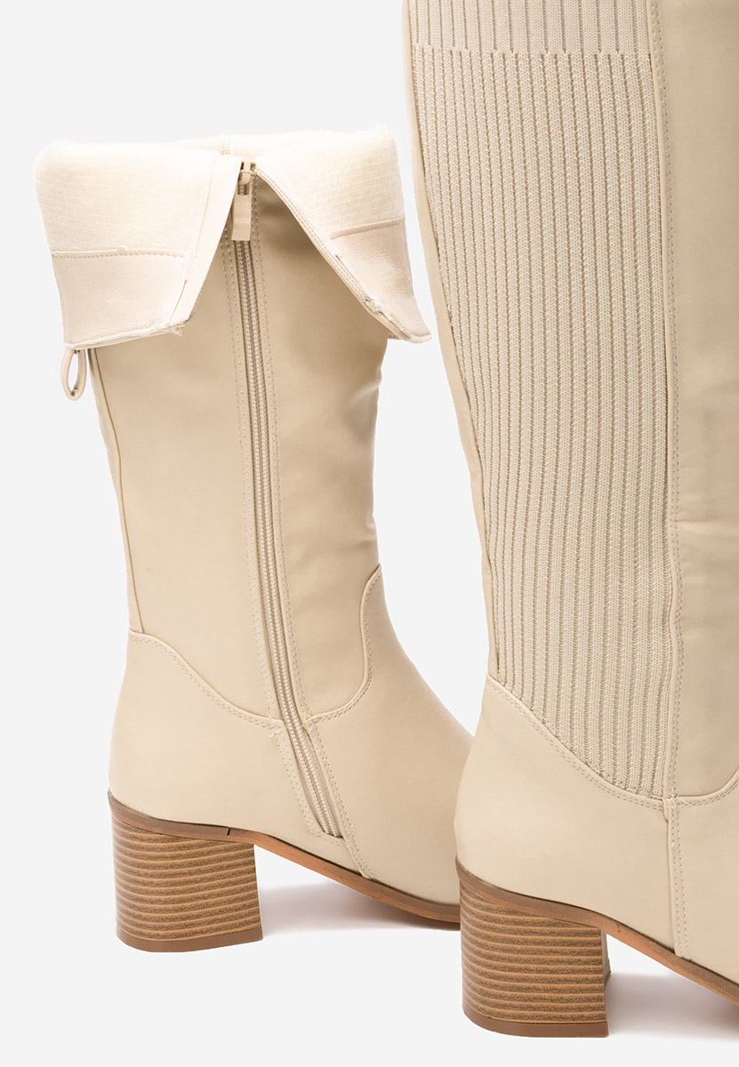 Béžové čižmy na hrubom podpätku Seshia