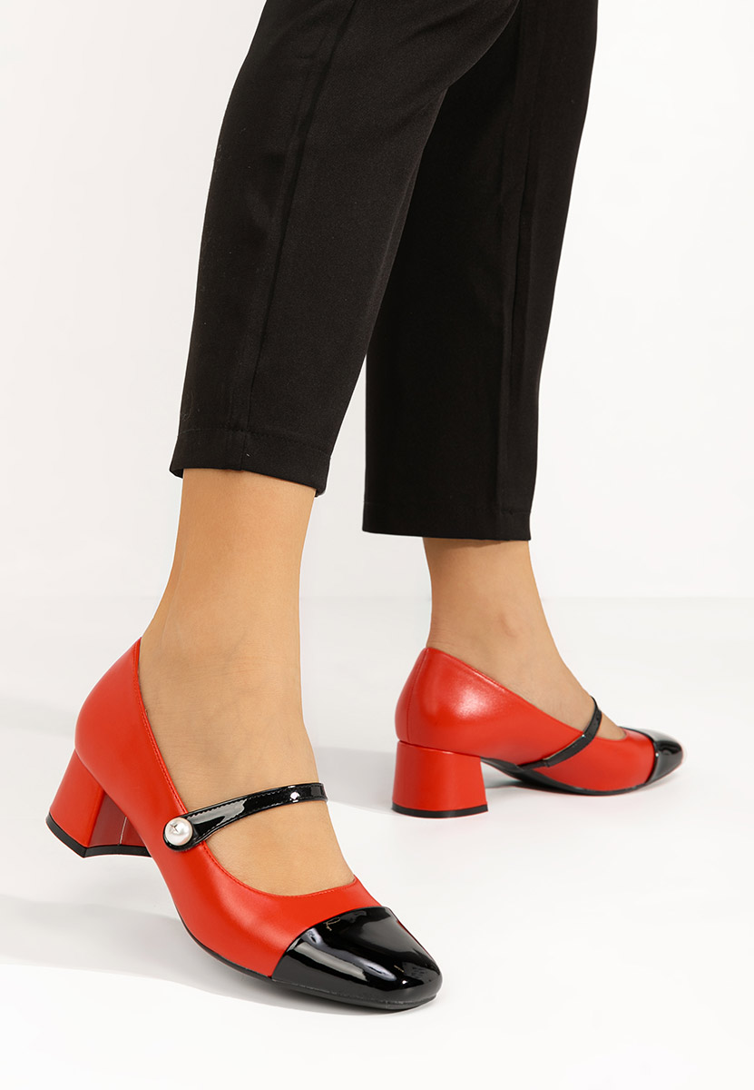 Červené lodičky na hrubom opätku Blety