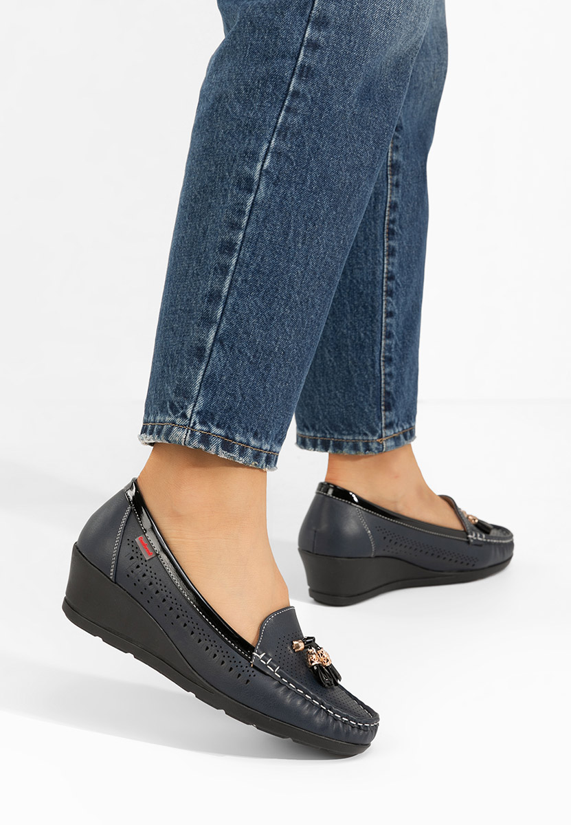 Tmavomdoré dámske mokasíny na platforme Evomela