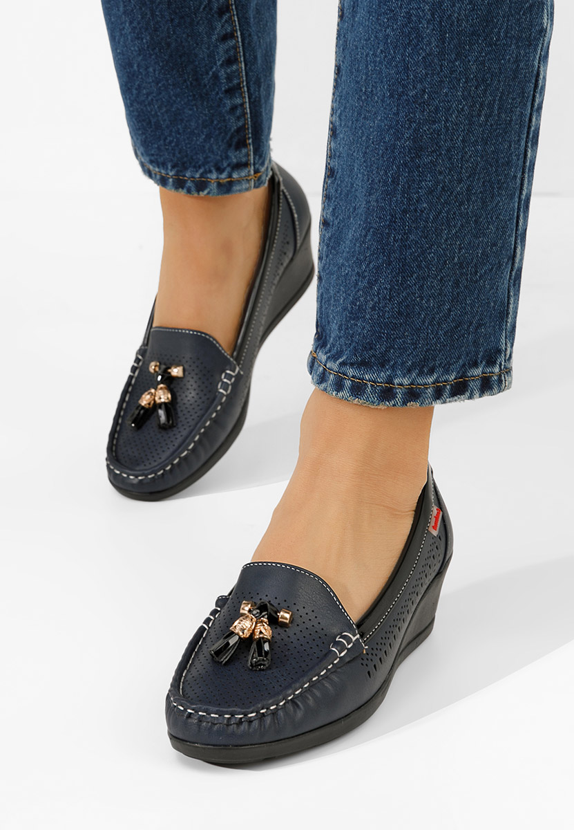 Tmavomdoré dámske mokasíny na platforme Evomela