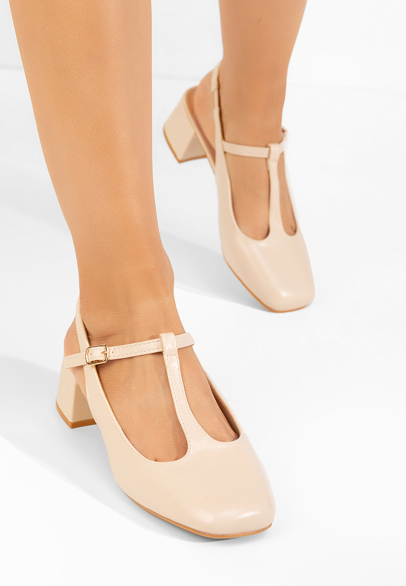 Béžové lodičky na hrubom opätku Beatrina V2