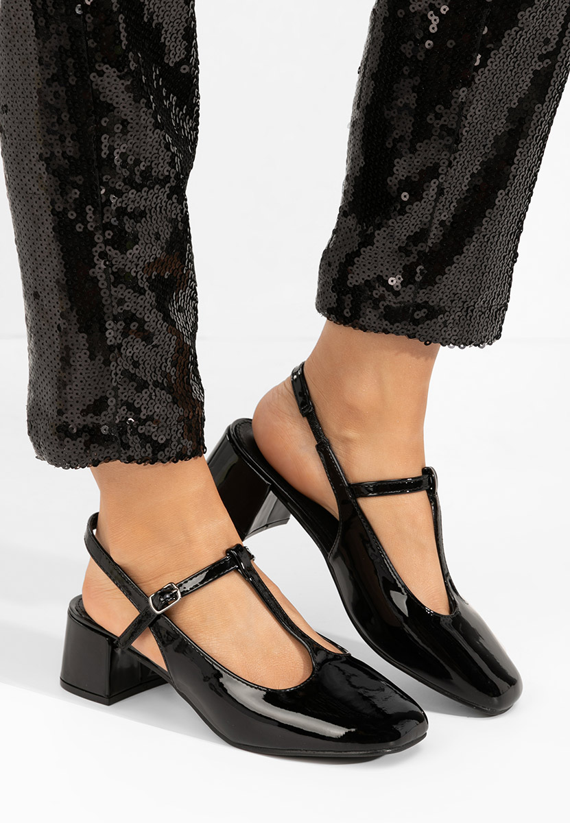 Čierne lodičky na hrubom opätku Beatrina