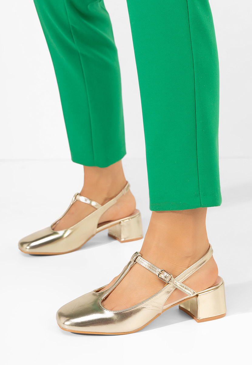 Zlaté lodičky na hrubom opätku Beatrina V2