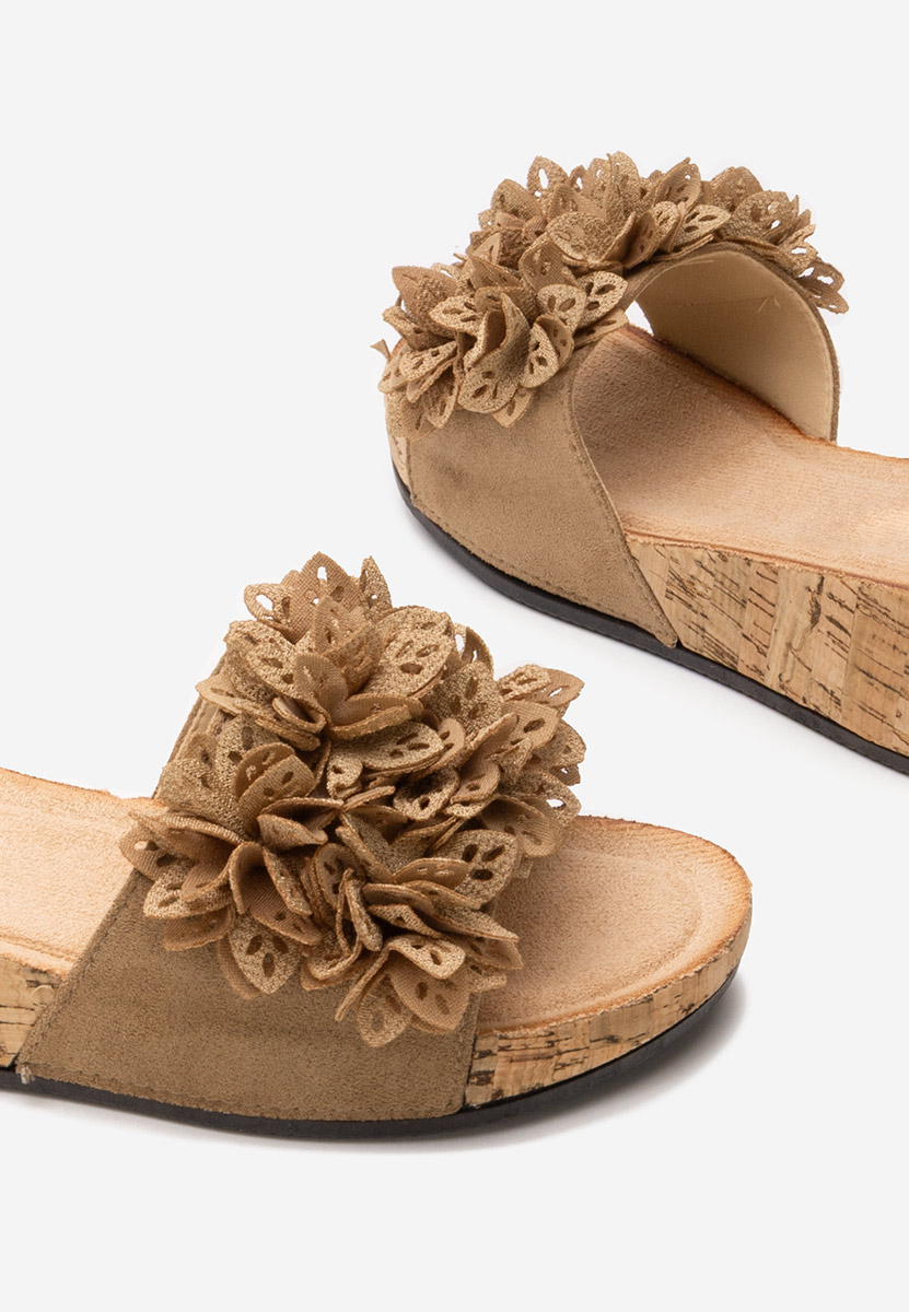 Khaki šlapky na platforme Floralia