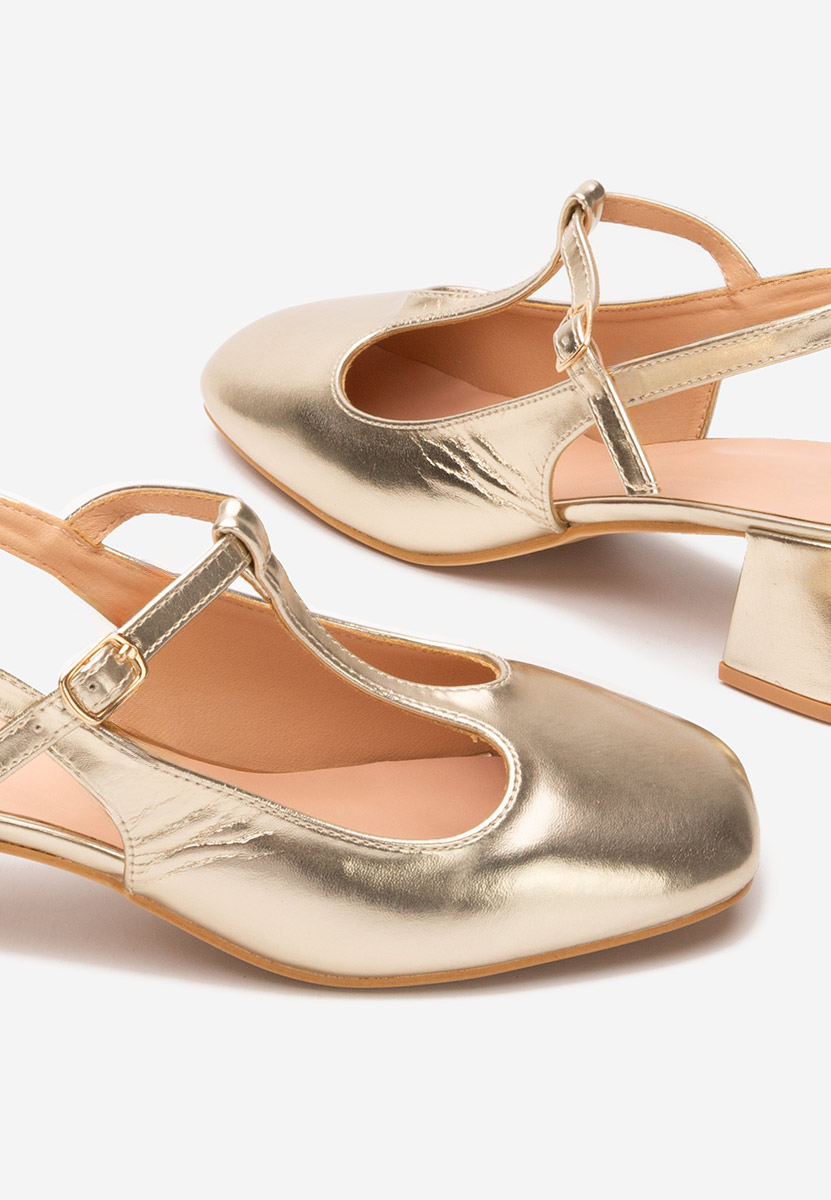 Zlaté lodičky na hrubom opätku Beatrina V2