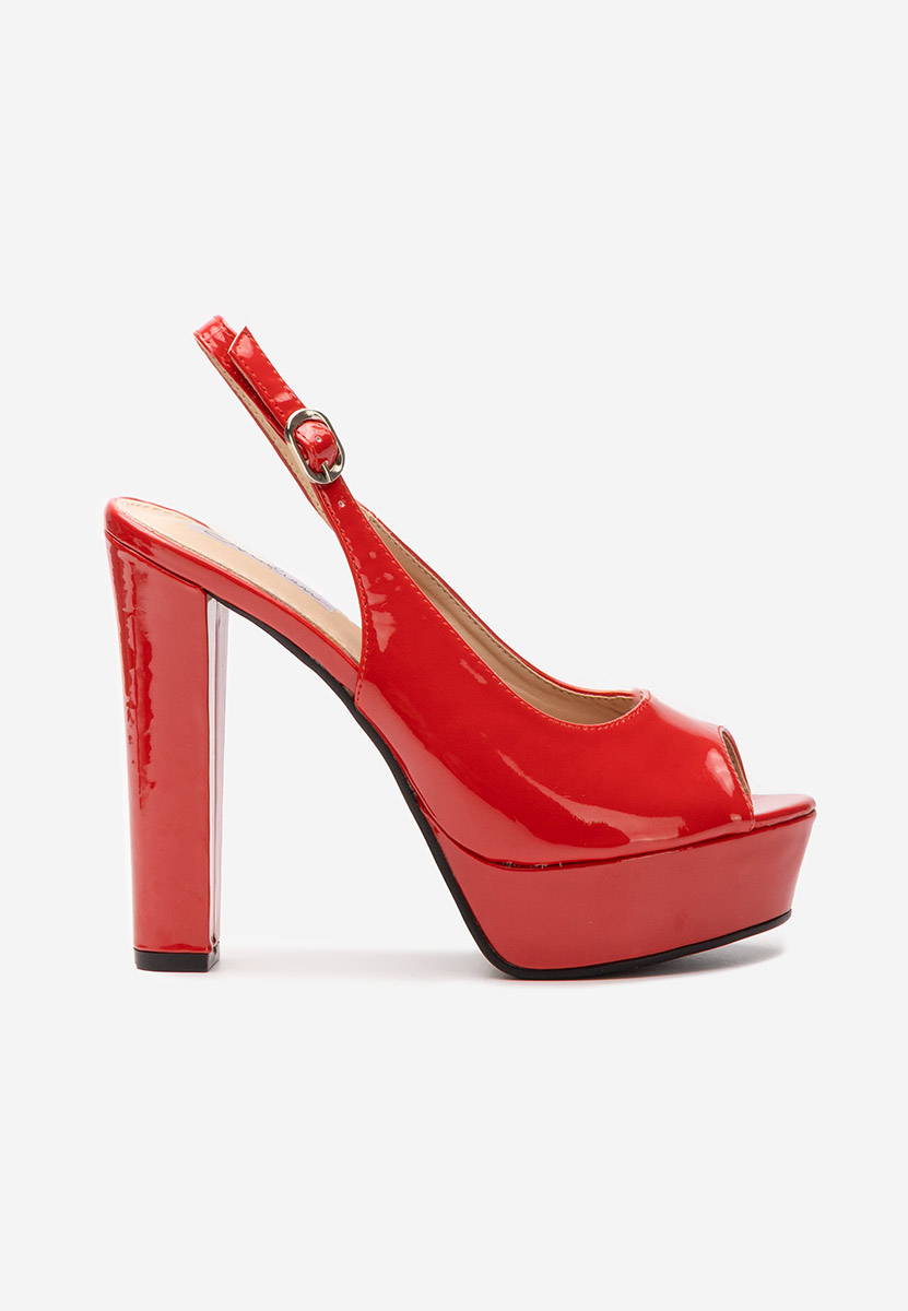 červené sandále na hrubom podpätku a platforme Vera