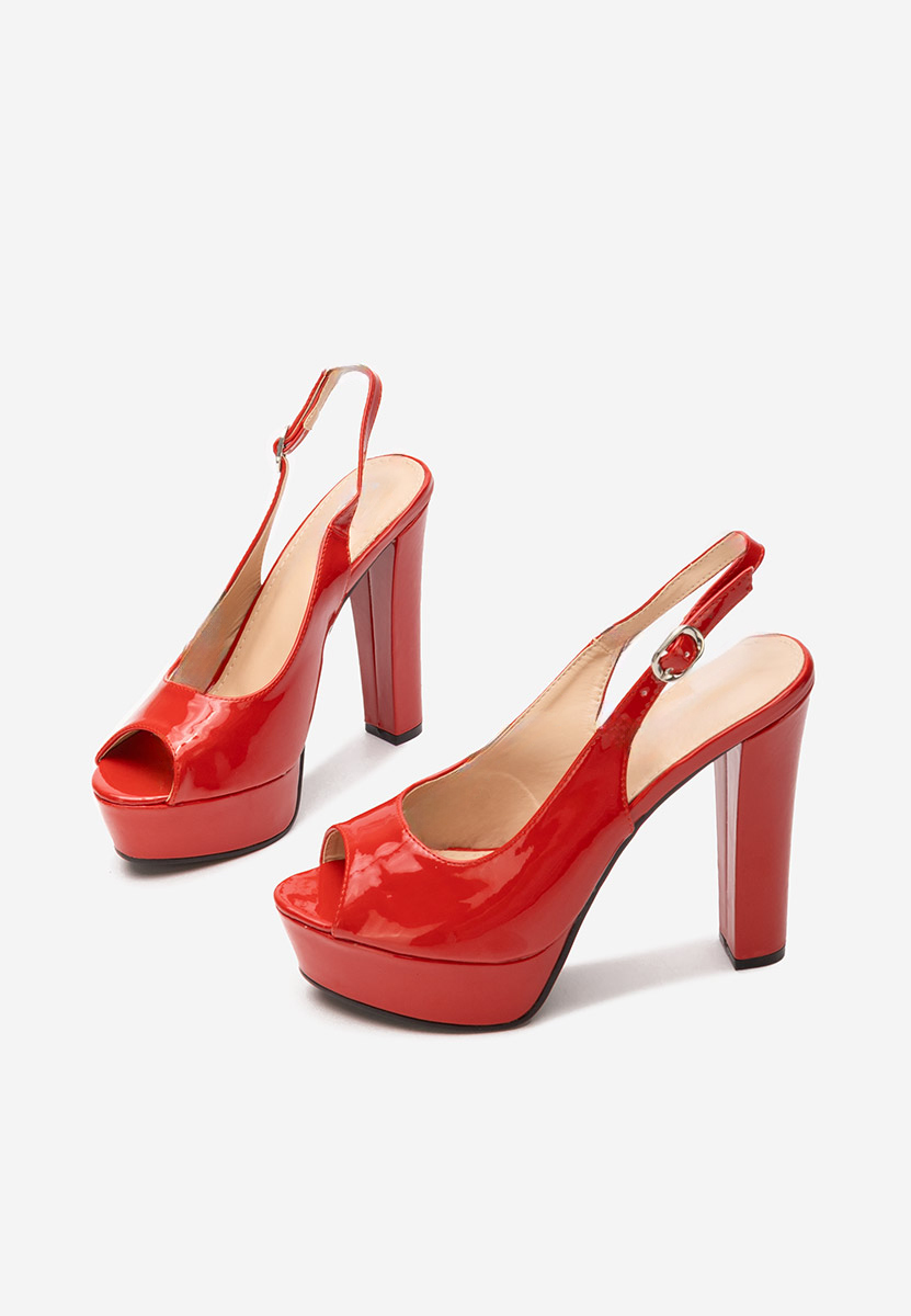 červené sandále na hrubom podpätku a platforme Vera