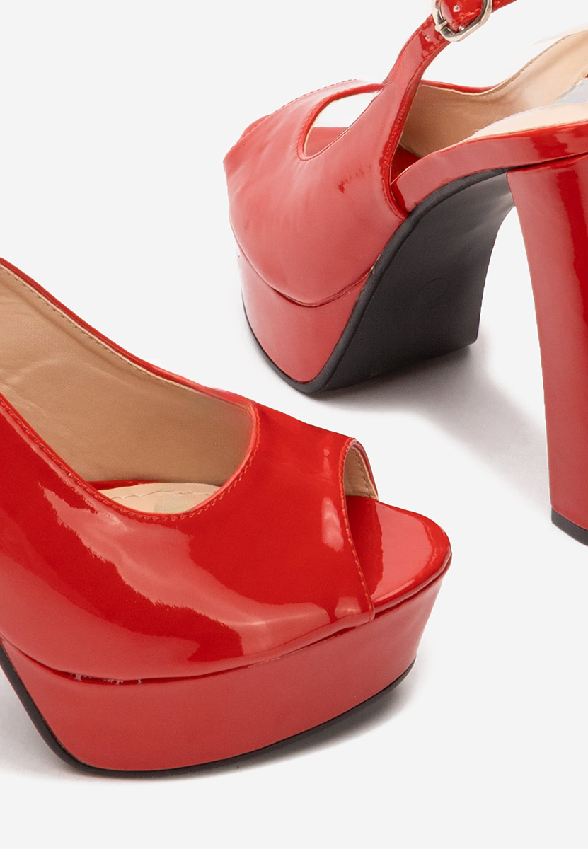 červené sandále na hrubom podpätku a platforme Vera