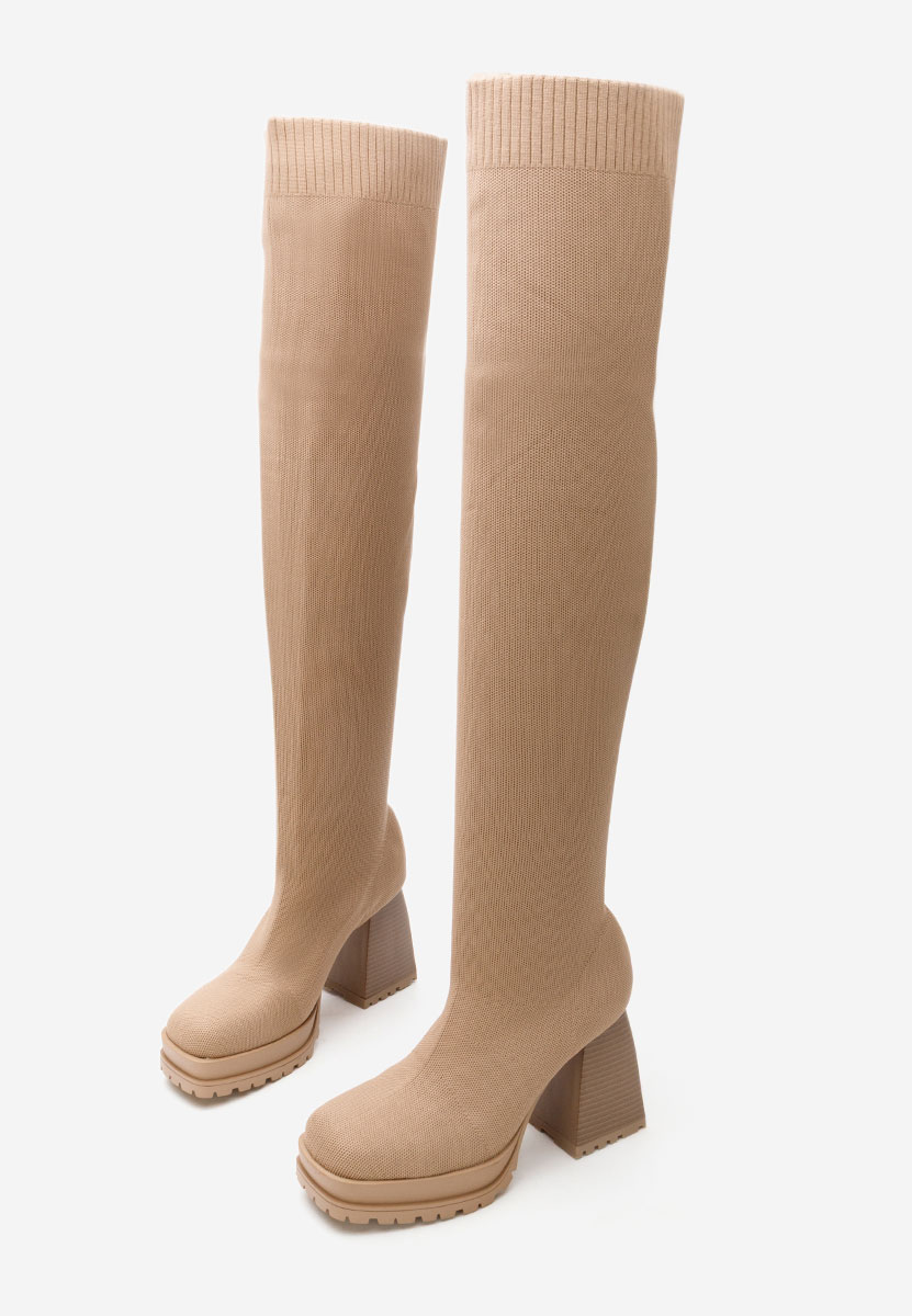 Khaki vysoké čižmy na hrubom podpätku Zalea