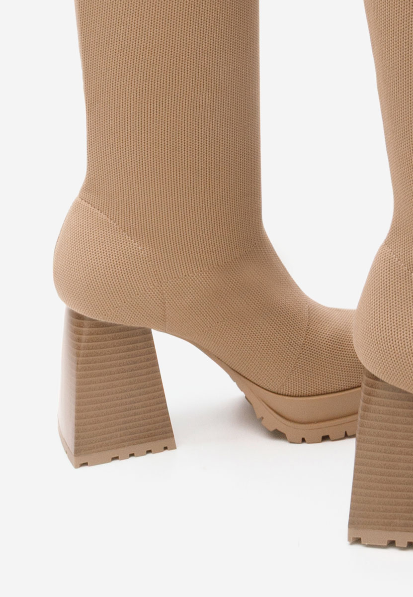 Khaki vysoké čižmy na hrubom podpätku Zalea