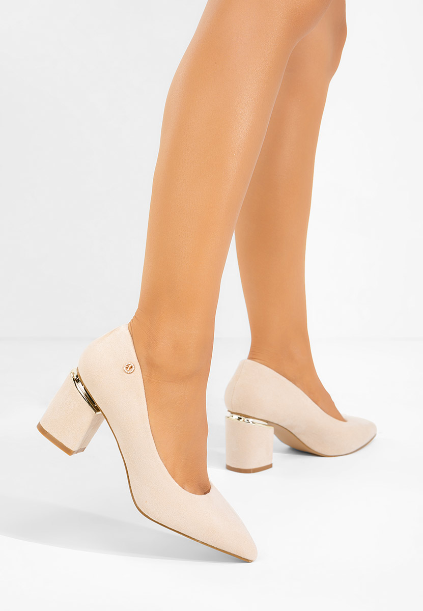 Béžové lodičky na hrubom opätku Nelia V5