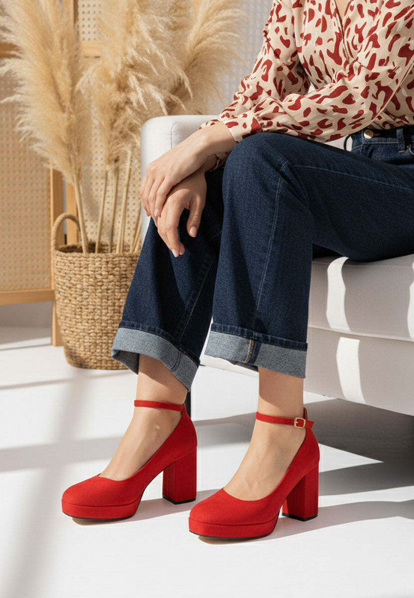 Červené lodičky na hrubom opätku Isperta V2