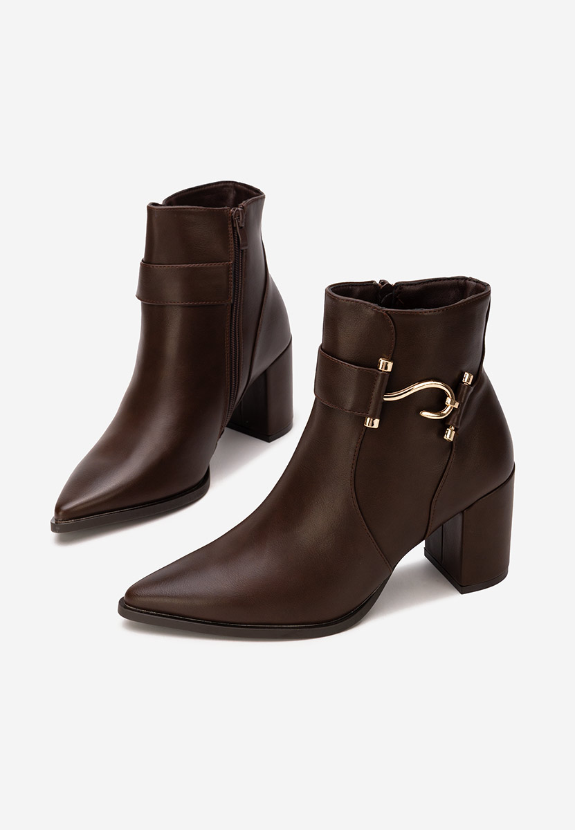 Hnedé členkové čižmy na hrubom podpätku Savira