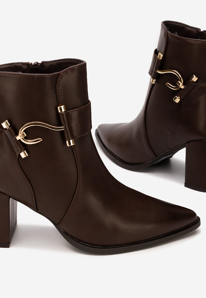 Hnedé členkové čižmy na hrubom podpätku Savira