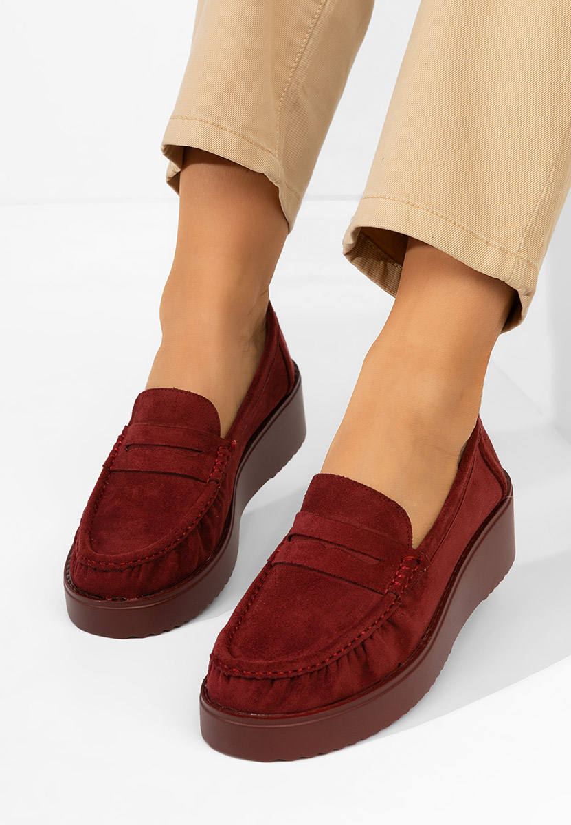 E-shop Bordové dámske mokasíny na platforme Snuvia