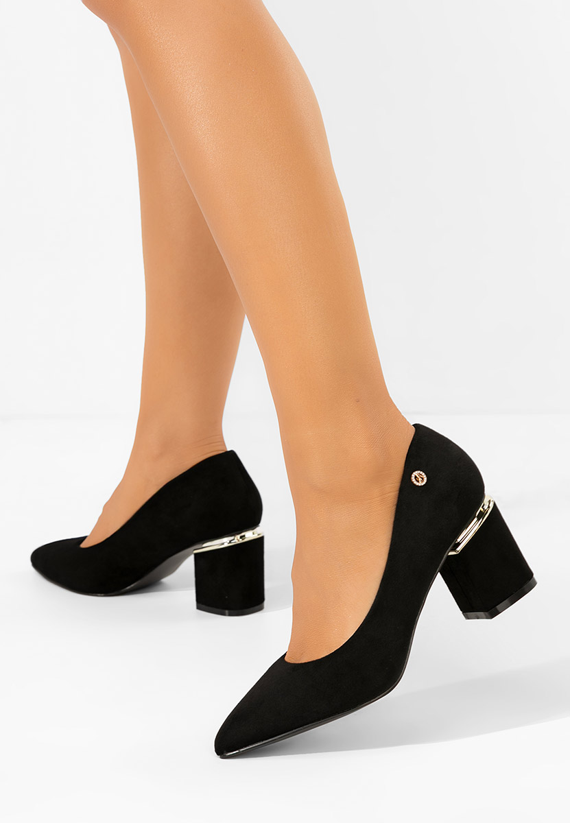 Čierne lodičky na hrubom opätku Nelia V5