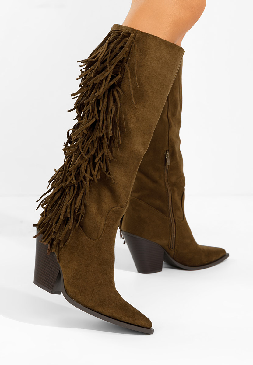 Camelové čižmy na hrubom podpätku Brania