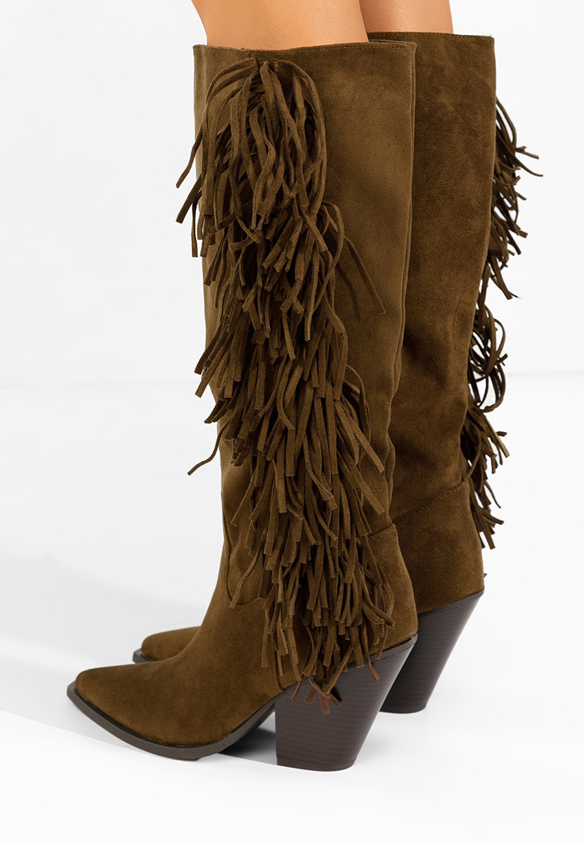 Camelové čižmy na hrubom podpätku Brania