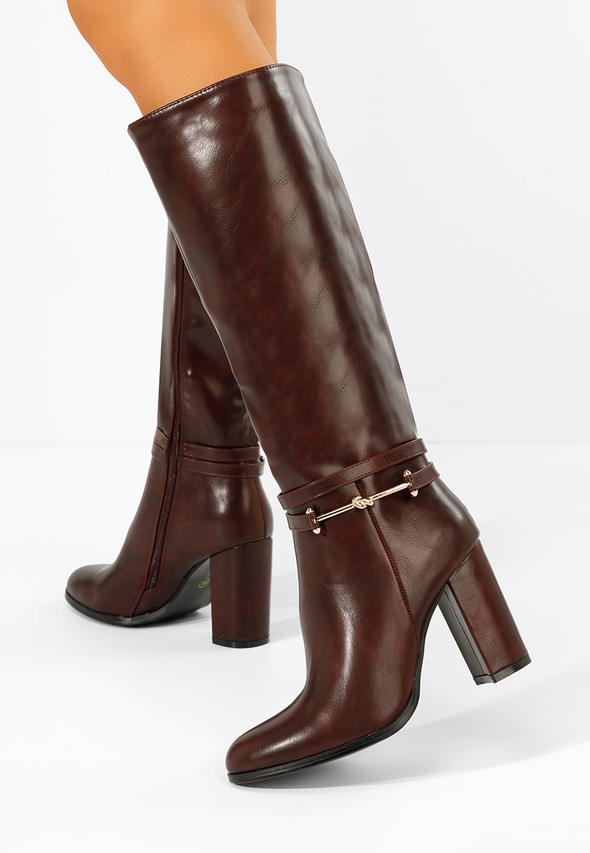 Bordové čižmy na hrubom podpätku Dresara