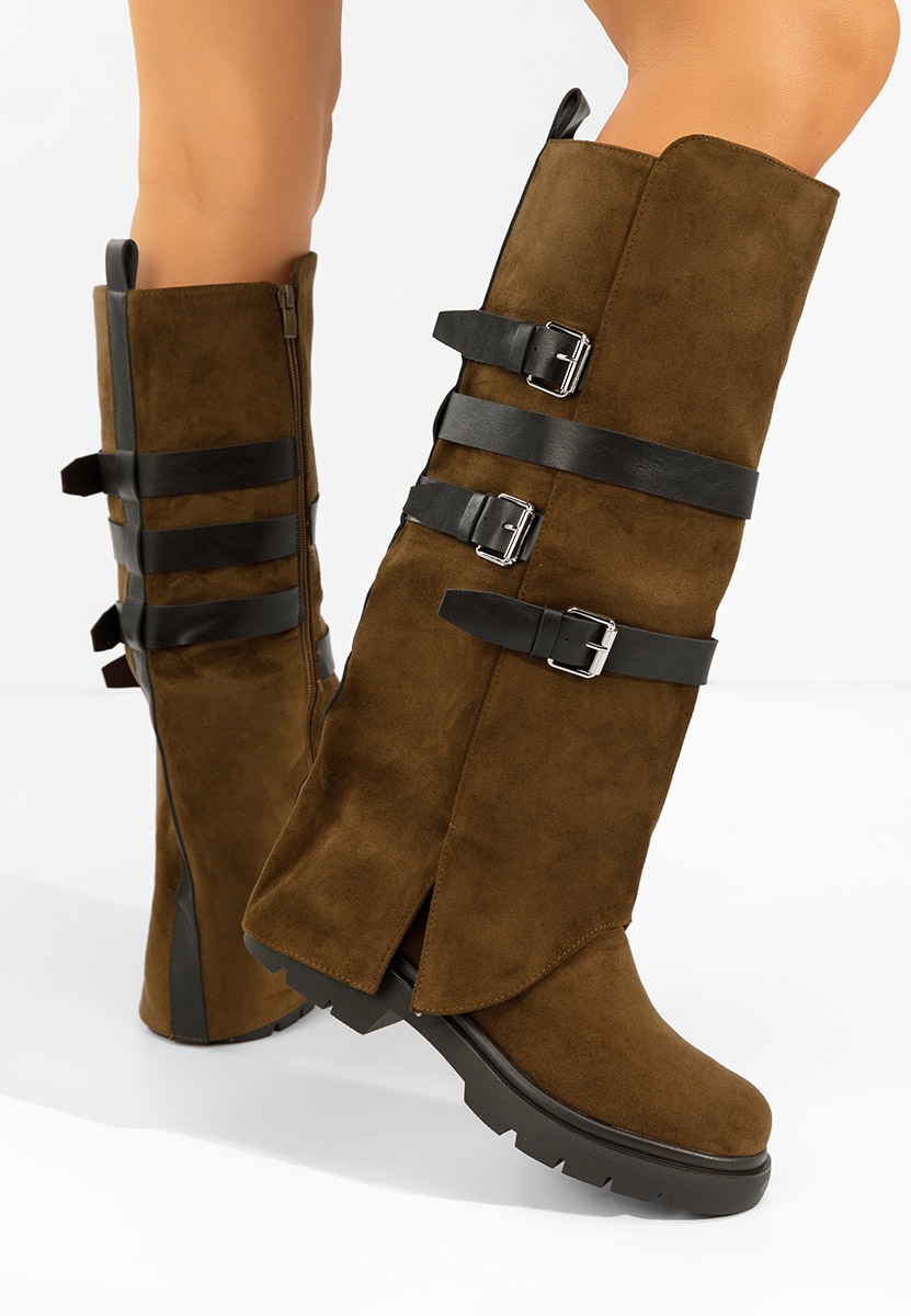 Hnedé dámske čižmy bez podpätku Rovira