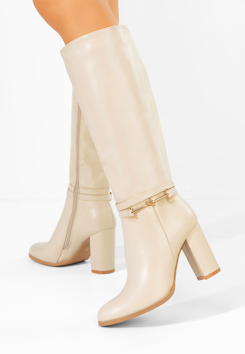 Béžové čižmy na hrubom podpätku Dresara