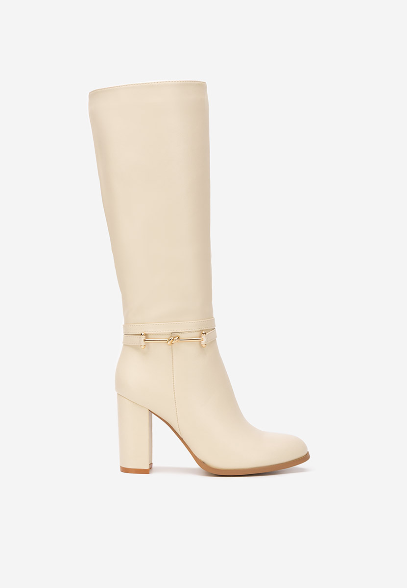 Béžové čižmy na hrubom podpätku Dresara