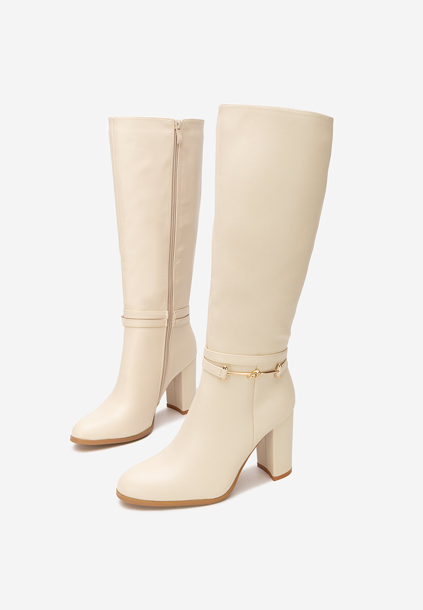 Béžové čižmy na hrubom podpätku Dresara