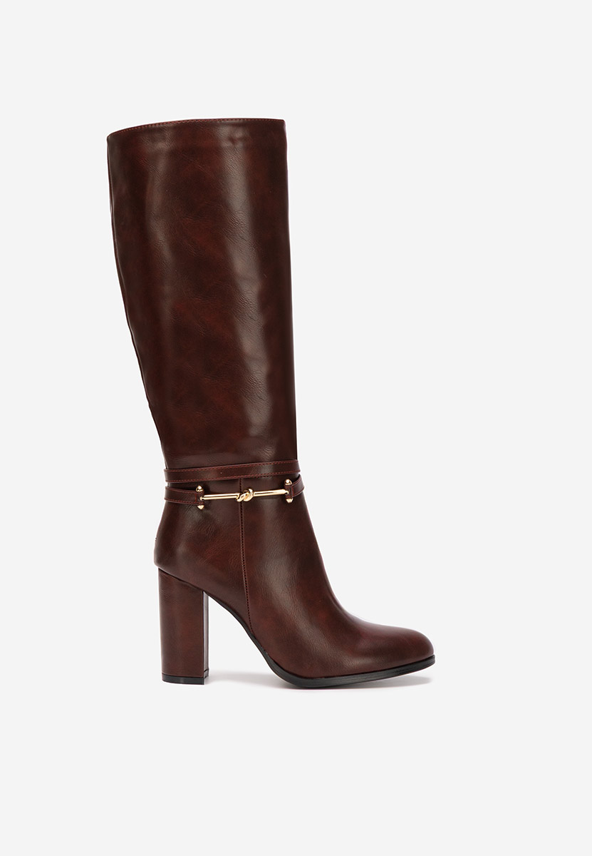 Bordové čižmy na hrubom podpätku Dresara